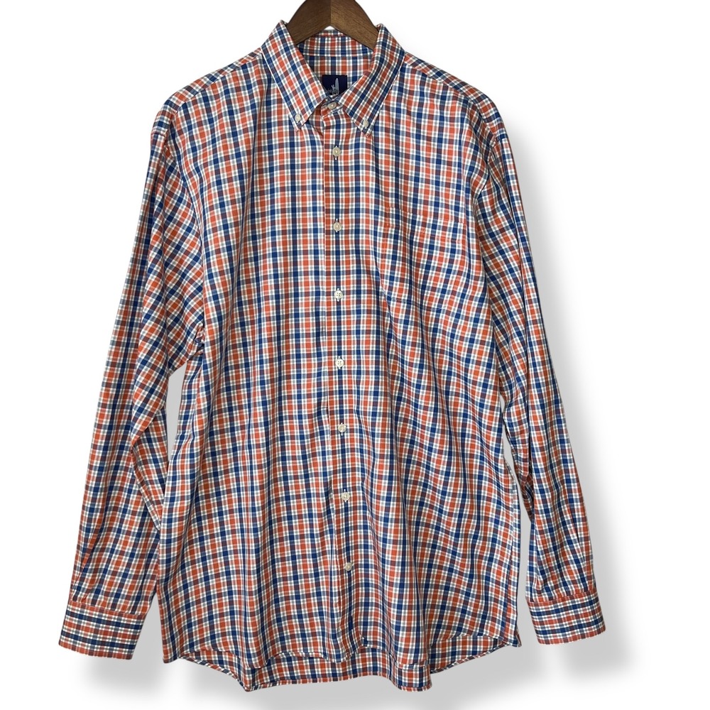 Johnnie-O‎ Men XL Rust Blue Plaid Button Down Shirt JMWL3110 100% Cotton Casual